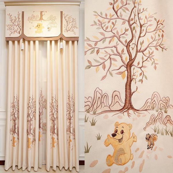 

curtain & drapes european simple children's room chenille imitation cashmere cartoon bear tree squirrel curtains for living dining bedr