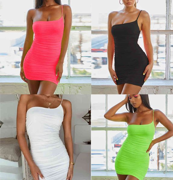 

2021 one shoulder suspender dress pleated vest skirt women's wear, Black;gray