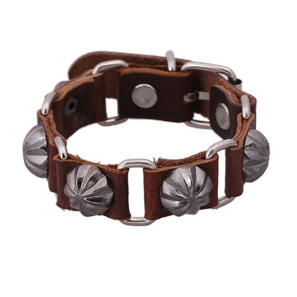 

charm bracelets leather bracelet with cow wrist band rock retro punk girl for women, Golden;silver