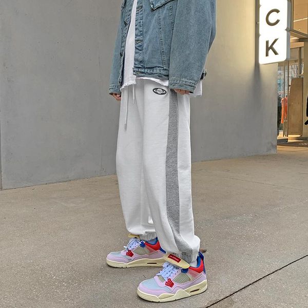 

men's pants style sports fashion brand loose casual simple patchwork trousers, Black