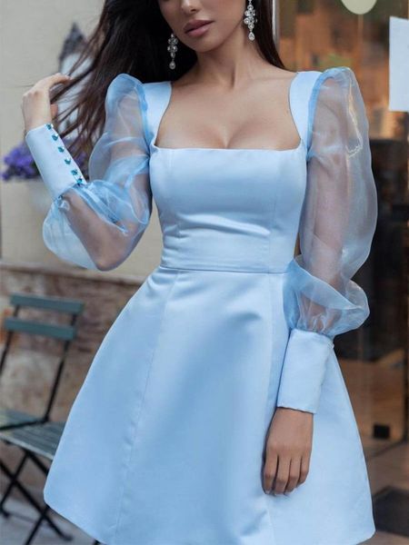 

casual dresses elegant style women's long-sleeved mid-length party christmas dress with spliced lantern sleeves and waist small, Black;gray