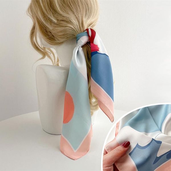 

scarves silk square scarf for women summer shawl fashion hair bands neckerchief female ladies folard headband head wraps satin bandana, Blue;gray