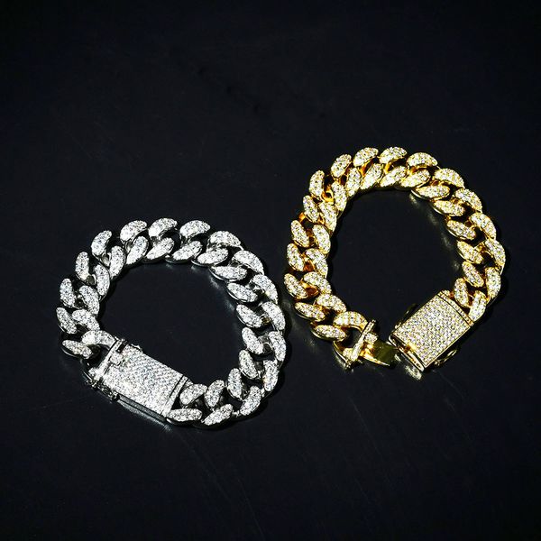 

link out zircon bracelet cuban heavy hip hop jewelry gold material 20mm chain thick iced copper cz men's 7''-9'' xt, Black