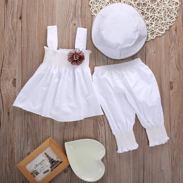 

clothing sets born toddler infant baby girl solid sleeveless t-shirt white high waist pants with hat 3pcs outfits set casual clothes