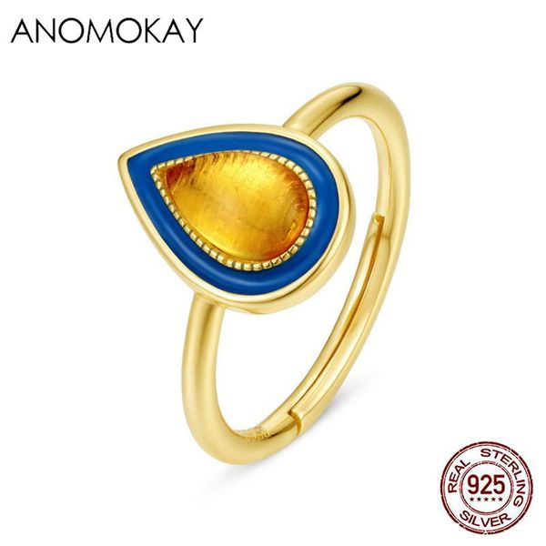 

cluster rings anomokay trendy yellow oval cz crystal women 925 sterling silver vintage luxury jewelry adjustable fashin gift, Golden;silver