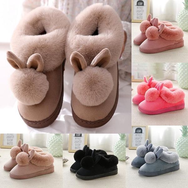 

slippers 2021 fashion autumn winter cotton ear home indoor warm shoes womens cute plus plush, Black