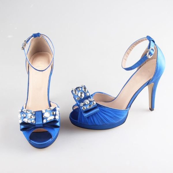 

dress shoes special offer handmade elegant blue bow crystal woman high heels bridal wedding party prom pumps ankle strap covered heel, Black