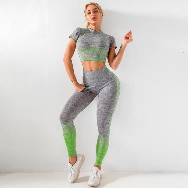 

2021striped long sleeve pants yoga fitness suit, Gray