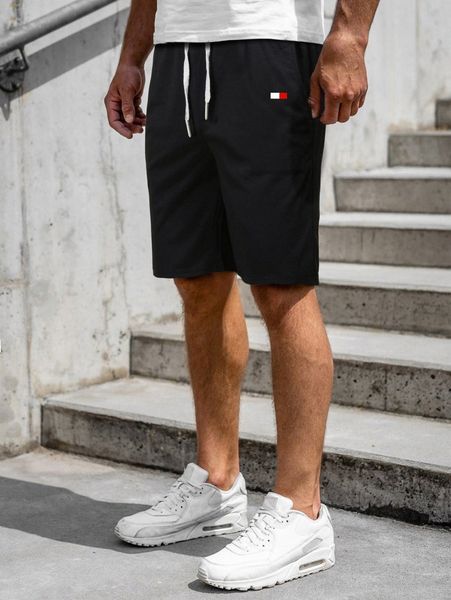 

men drawstring waist straight shorts a1tz#, Black