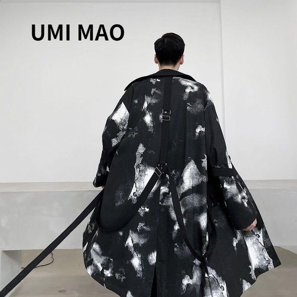 

women's trench coats umi mao korean fashion yamamoto dark pioneer original ink dyed niche bandage long windbreaker jacket women female, Tan;black