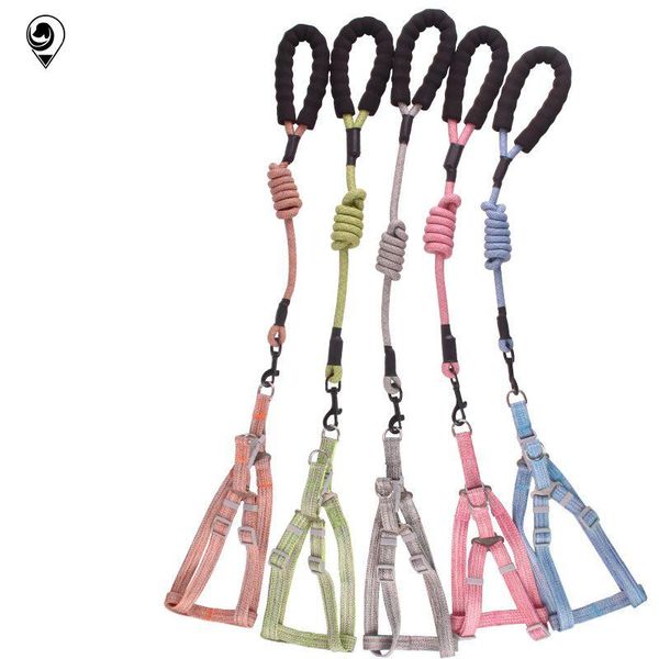 

dog collars & leashes nylon training traction rope set vest type belt multicolor round adjustable tenacity chest harness chain