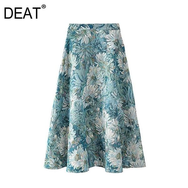 

[deat] spring autumn new fashion tide high waist knee-length printing temperament elegant loose women's skirts 13w999 210310, Black