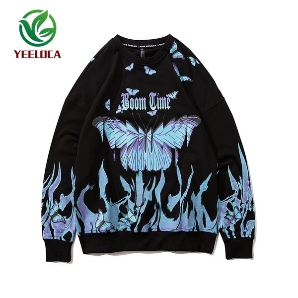 

dark series european american high street hip-hop fashionable brand butterfly print oversize men women sweater loose 201113, Black