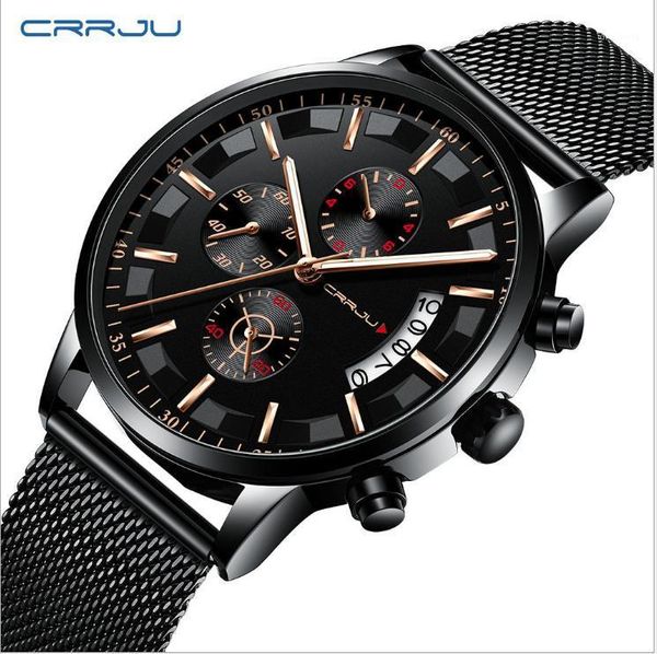 

wristwatches crrju analog quartz watches for men, 24-hour date watches, waterproof watch full steel sports, Slivery;brown