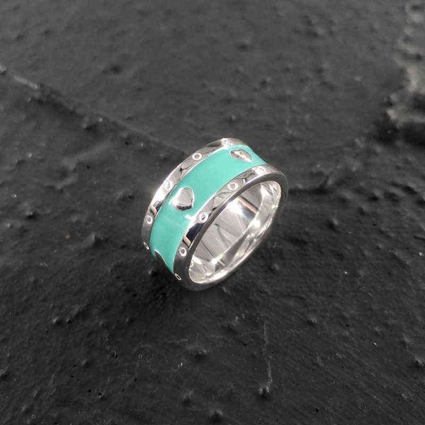 Anello originale in argento sterling 925 Tif Designer a forma di cuore Coppia ama i gioielli di marca di lusso Smalto blu per le donne