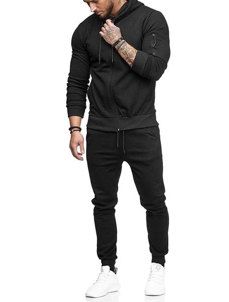

men's tracksuits mens autum winter sport hoodied trends solid fitness zipper hoodies sweatpants male slim casual fashion 9jfh, Gray