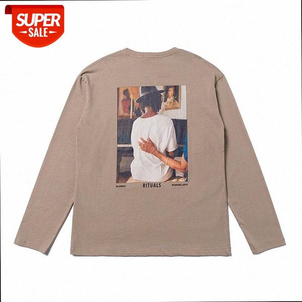 

street brand fog qing oil painting heat transfer round neck long sleeve youth #xd9o, White;black
