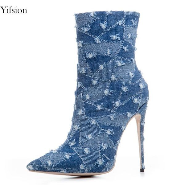 

boots olomm arrival women ankle stiletto high heels nice pointed toe dark blue light shoes us size 3-10.5, Black