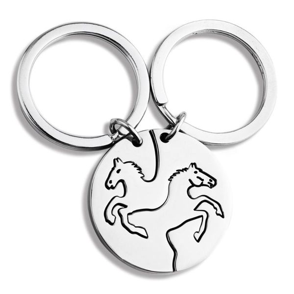 

keychains 2021 stainless steel keychain splicing horse round key ring pendant jewelry 2 titanium, Silver