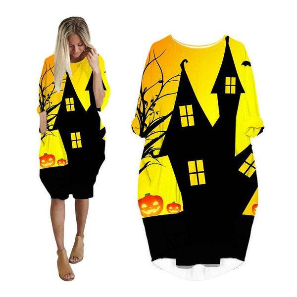 

casual dresses midi dress shirt woman halloween 3d printed fashion pocket harajuku long sleeve women streetwear plus size anime clothes, Black;gray