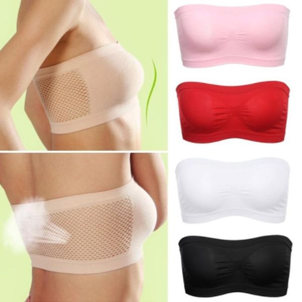 

bustiers & corsets breathable mesh tube bra strapless crop women ladies bralette bandeau boob underwear solid color 2021, Black;white