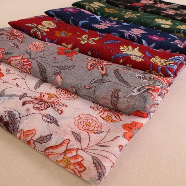 

scarves 2021 vintage bali yarn printed female scarf flowers series factory shawl for women wholesale, Blue;gray