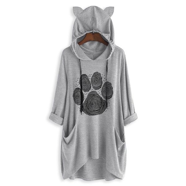 

slounchy cute dog paw footprint hoodies for women long lady pullover sweatshirts soft girl clothing casual spring autumn 201201, Black