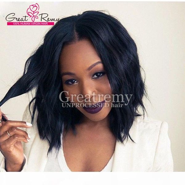 

10-14inch natural glueless malaysian wavy lace wigs adjustable lace front wigs human virgin hair new arrival from greatremy factory, Black