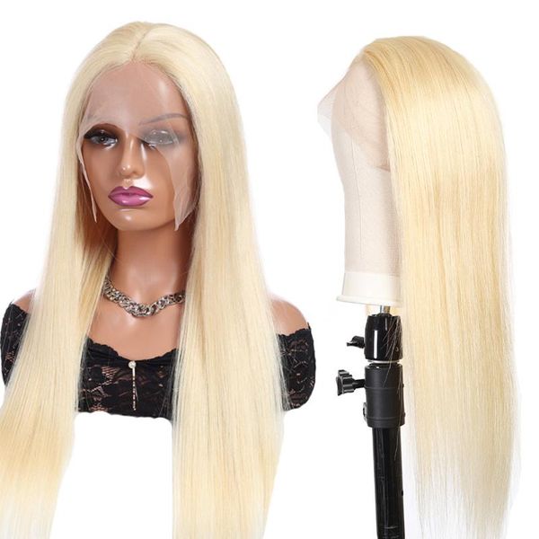 

lace wigs honey blonde front wig 613 brazilian straight 8-28 inch human hair for women middle part hd remy, Black;brown