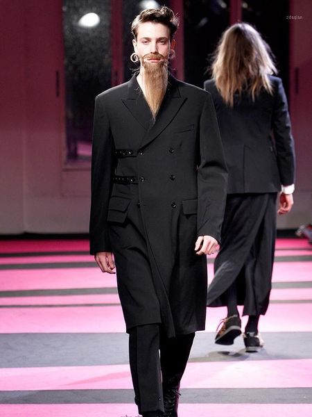 

men's suits & blazers spring lapel solid color double-breasted design multi-button suit in the long loose boutique, White;black