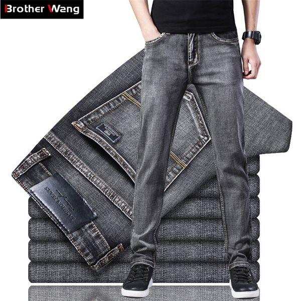 

classic men's jeans business casual elastic denim trousers male brand grey pants 210317, Blue