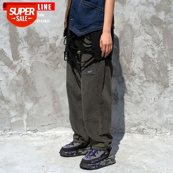 

tkpa japanese retro casual pants men's corduroy close-up overalls and women's trousers #pe2y, Black