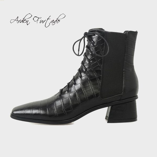 

boots arden furtado 2021 fashion winter women's shoes chunky heels elegant ankle square head stretch 33 40, Black