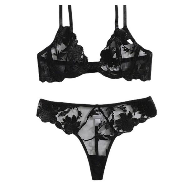 

yoga outfit lingerie french women's underwear mesh cutout lace flower embroidery bralette bra comfort push up eyelash female