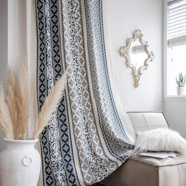 

curtain & drapes cotton linen blue and white porcelain kitchen bay window living room bedroom ready made