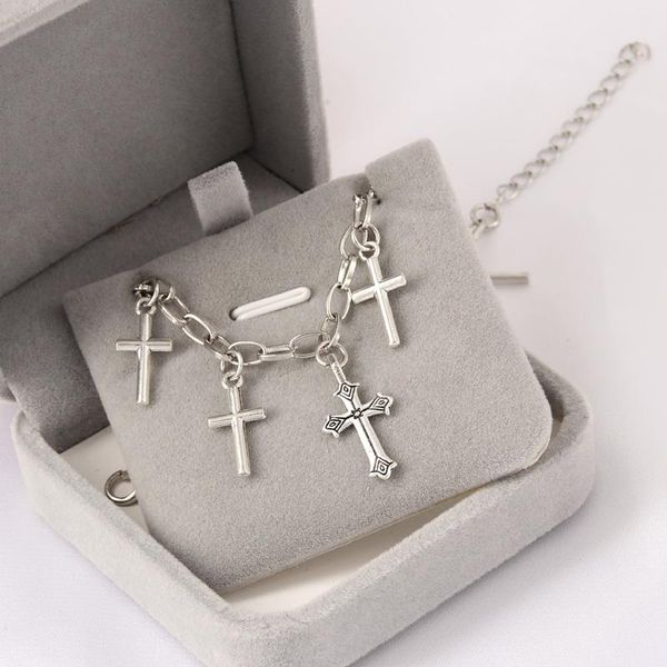 

link, chain dark gothic punk cross dangle bracelet adjustable bangle jewelry for men and women, Black