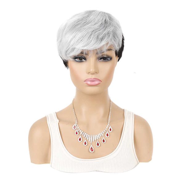 

women's wig black bleached snow white wig headgear beige colored bangs