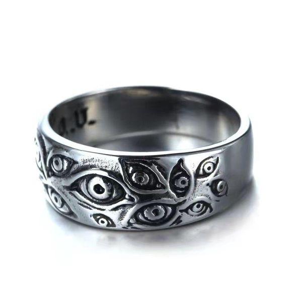 

cluster rings demon slayer blade black dead eye logo ring for men emo fashion anime fandom charm party finger jewelry, Golden;silver