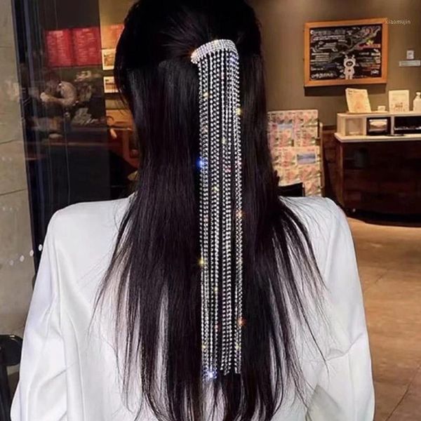 

hair clips & barrettes 1pcs 40cm fashion rhinestones zircon long tassel hairpins headwear for women crystal ladies wedding jewelry accessori, Golden;silver
