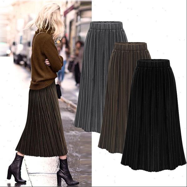 

gold velvet skirt women m 5xl plus size 2021 office lady skirts solid empire pleasted big swing skirt high quality, Black