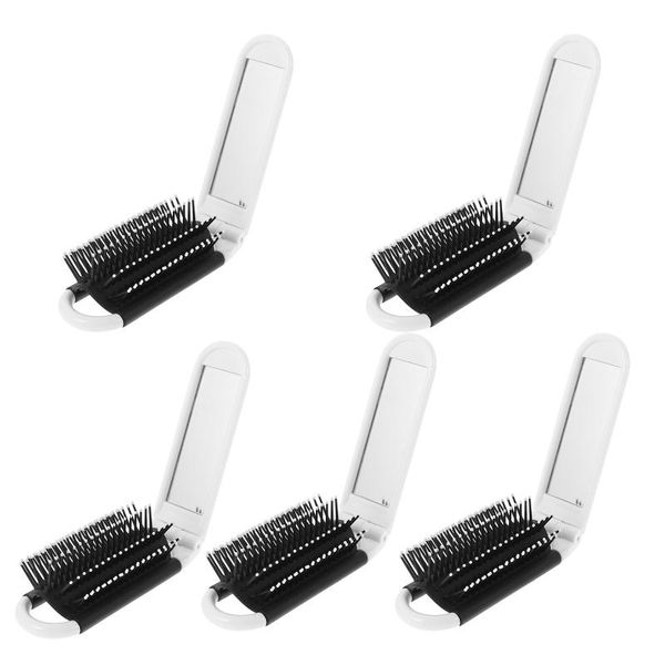 

hair brushes 5pcs mini portable combs foldable with mirror detangling, Silver