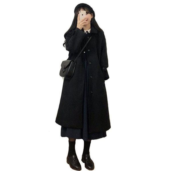 

women's wool & blends fashion long coat trench for women clothes classic breasted outerwear manteau femme jacket 2021, Black