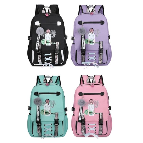 

printing backpacks for women high capacity teenage girl school bag usb with lock anti theft nylon black student bagpack fashion 210303