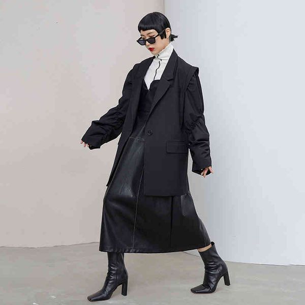 

women's suits & blazers [eam] women irregular pleated pocket blazer lapel long sleeve loose fit jacket fashion spring autumn 2022 1dd04, White;black