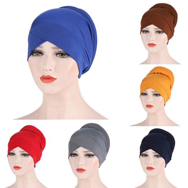 

beanie/skull caps muslim women cross silk sleep chemo hat beanie turban scarf cancer cap hijab headwear head wrap hair accessory, Blue;gray