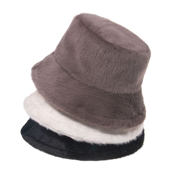 

winter thickened mink hair pure color all-matching cover face plush fisherman hat japanese ins warm ear protection windproof bucket no., Blue;gray