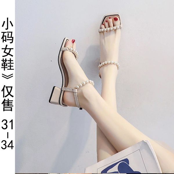 

small sandals 313233 thick 2021 summer versatile fairy one line high heels 34, Black