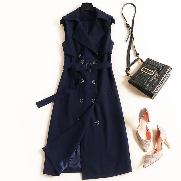 

european style trench collar women's vest women 2021 early autumn new double-breasted waist vest chalecos para mujer gilet femme, Black;white