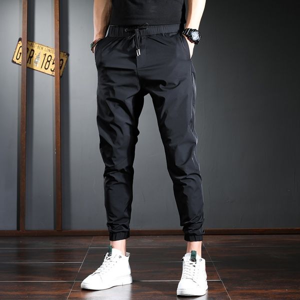 

2021 casual male joggers elastic sport at waist thin ankle-length pants sc9i, Black