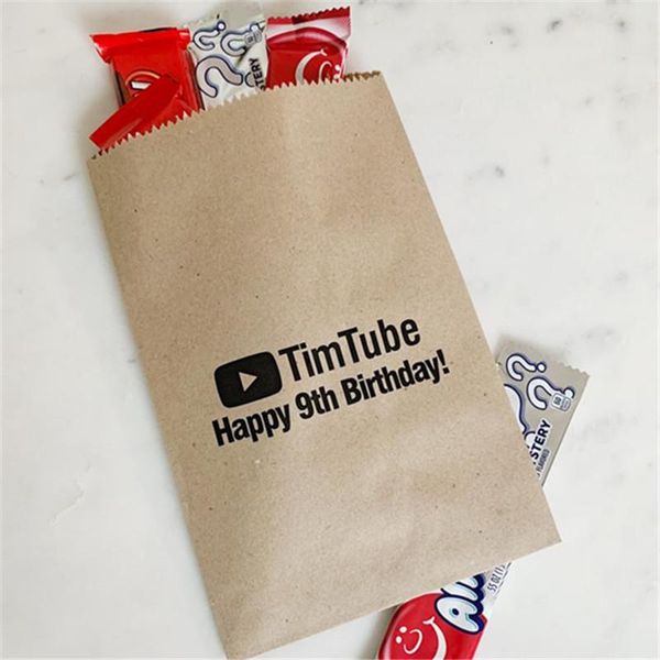 

gift wrap custom you tube party favor bags - kids birthday collection bags printed on kraft brown paper